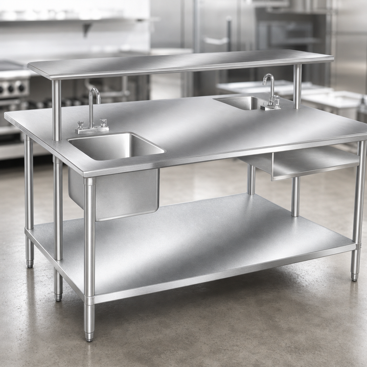 Product image #3 for Advance Tabco GLG-4810 120-Inch x 48-Inch 304 Stainless Steel Flat Top Work Table with Galvanized Undershelf