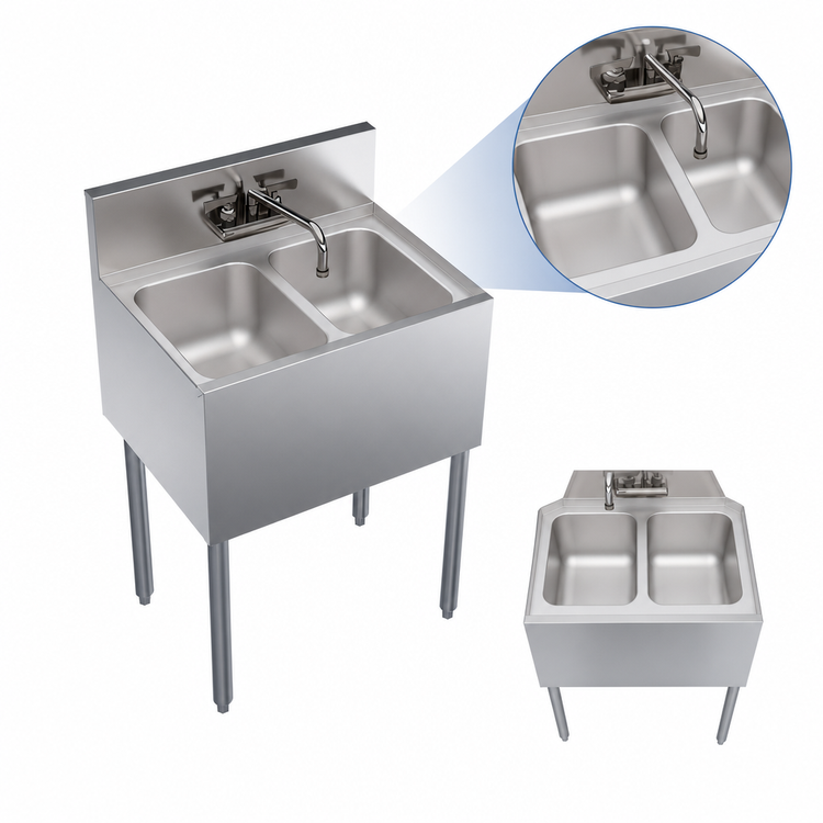 Product image #3 for Krowne Royal Series Two-Compartment Underbar Sink Unit with Splash-Mount Faucet, 24 x 19 Inches