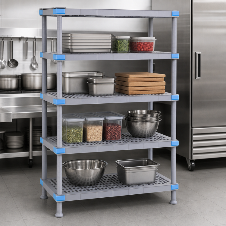 Product image #3 for Quantum Millenia 72-Inch Wide x 24-Inch Deep x 50-Inch High Polymer Shelving Unit with 4 Open Grid Shelves and Dunnage Stand