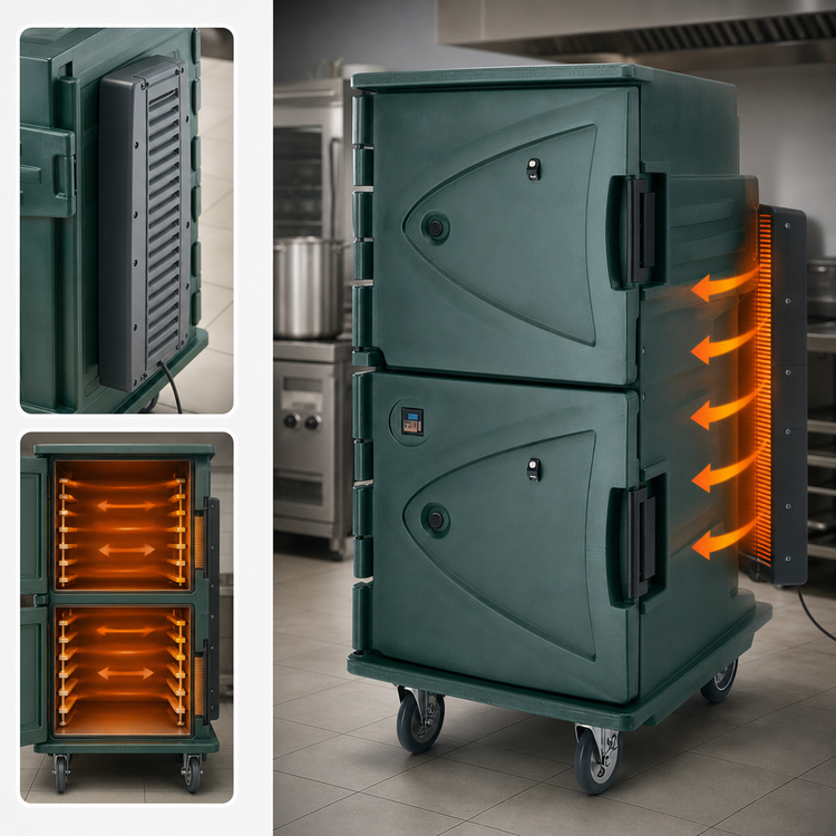 Product image #4 for Cambro Camtherm Tall Profile Electric Hot Holding Cart with Double Doors, Granite Green