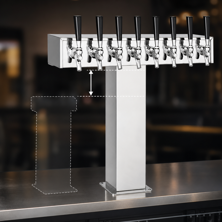 Product image #3 for Perlick Extra High Wide Base Countertop 10-Faucet Glycol-Cooled Draft Beer Tee Tower, Stainless Steel