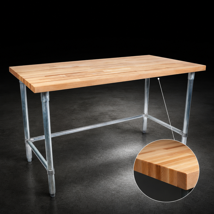 Product image #3 for John Boos 120-Inch x 24-Inch Wood Top Work Table with 2-1/4-Inch Hard Rock Maple Top and Stainless Steel Base
