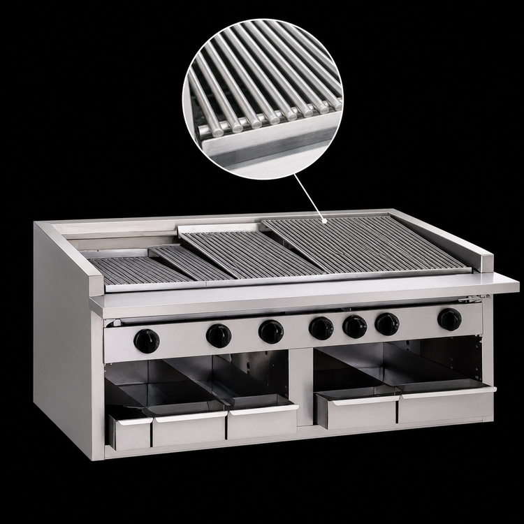 Product image #3 for Bakers Pride Dante Series C-72RS-C 72-Inch Countertop Gas Radiant Charbroiler with Free-Floating Round Rod Top Grate