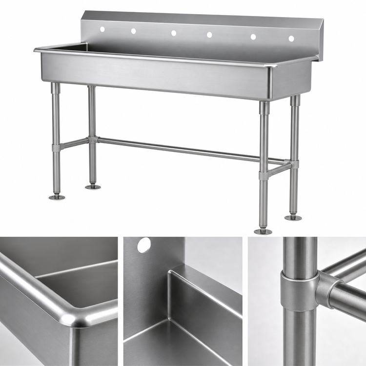 Product image #3 for Advance Tabco 60-Inch Multiwash Freestanding Multi-Station Hand Wash Sink with 8-1/2-Inch Backsplash and Three Faucet Hole Sets