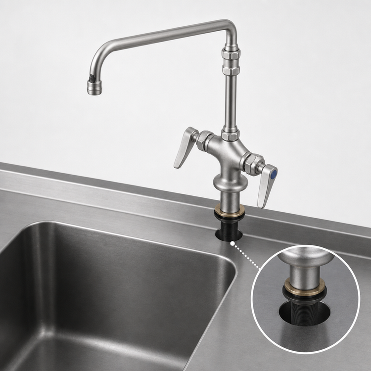 Product image #3 for T&S Brass Low-Lead Double Pantry Deck-Mount Faucet with 14-Inch Swing Nozzle