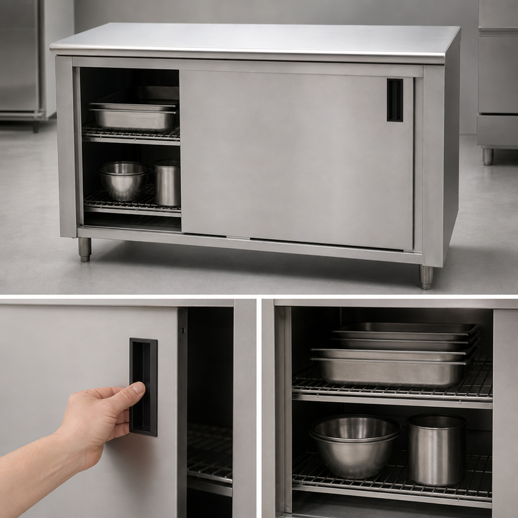Product image #3 for Advance Tabco Special Value Series Enclosed Work Table with Sliding Doors, 84 x 30 Inches