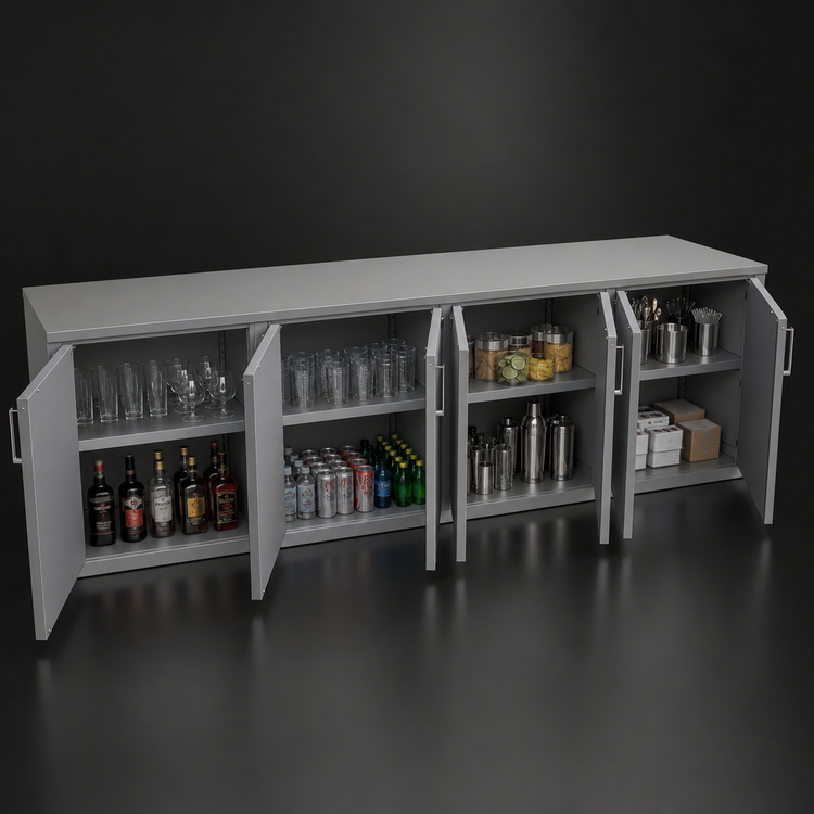 Product image #3 for Glastender Low Profile Four-Section Back Bar Dry Storage Cabinet, 96 Inch Wide