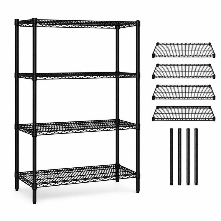 Product image #3 for Quantum 60"W x 12"D x 63"H Wire Shelving Starter Kit, 4 Shelves, Black Epoxy Antimicrobial