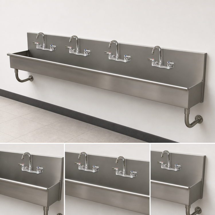 Product image #3 for Advance Tabco 4-Station Wall Mounted Hand Wash Sink with 4 Faucets, 96 Inch Wide