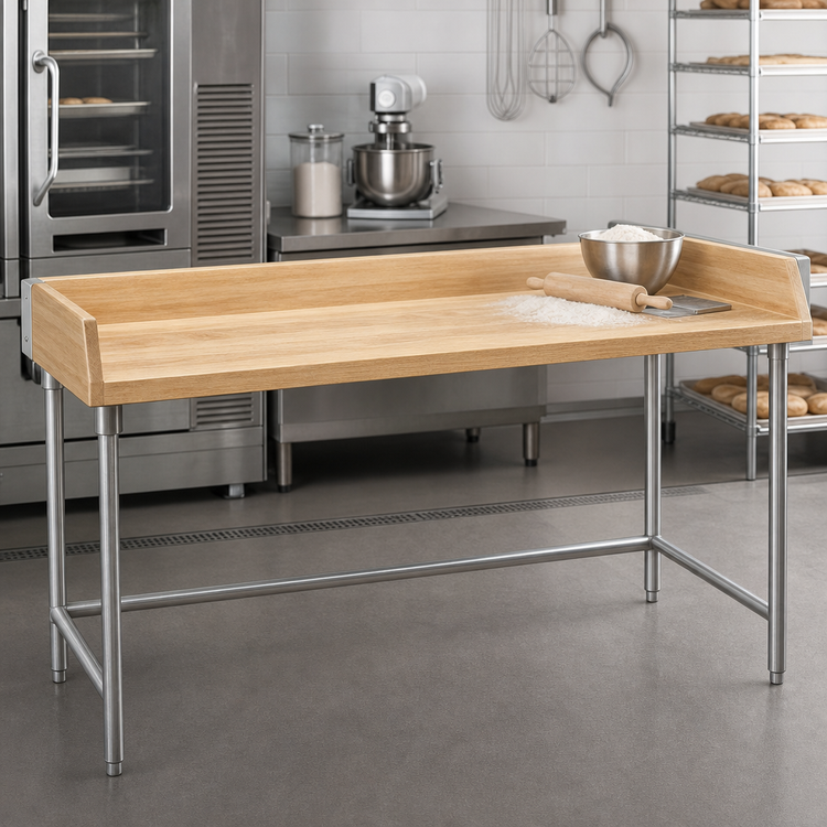 Product image #3 for Advance Tabco 72" x 30" Bakers' Top Work Table with 1-3/4" Wood Top, Stainless Steel Base and 4" Rear/Side Splash