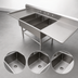 Thumbnail image #3 for John Boos Pro-Bowl 3-Compartment Platter Sink with Dual Drainboards, 14-Gauge Stainless Steel, 93-1/4