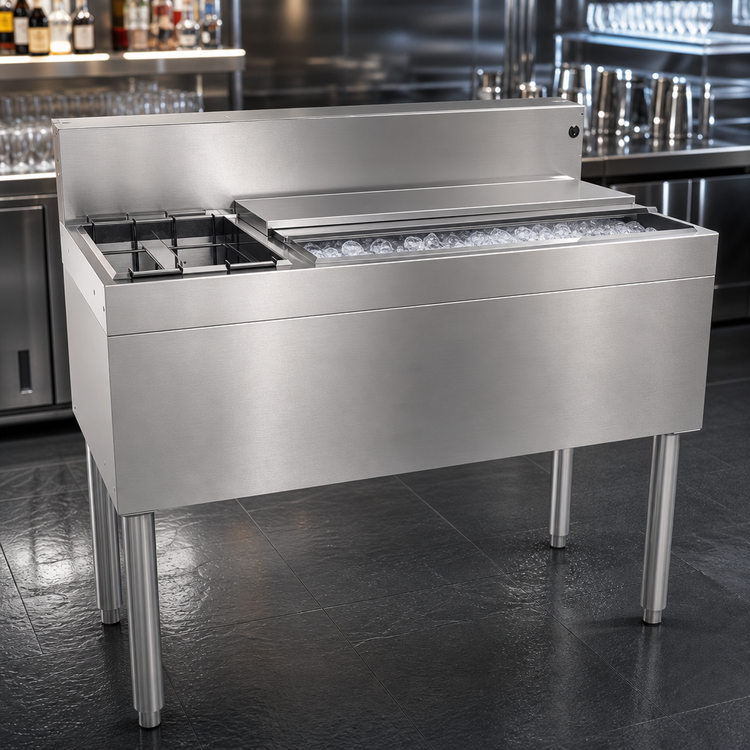 Product image #3 for Glastender 42-Inch Stainless Steel Underbar Combo Ice Bin/Cocktail Unit with Bottle Well, 84 lb Ice Capacity