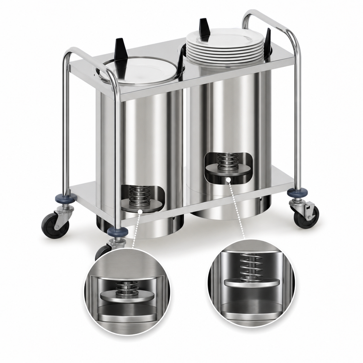 Product image #3 for Atlas Metal Heated 2-Stack Mobile Open Plate Dispenser for Up to 7-1/4-Inch Plates