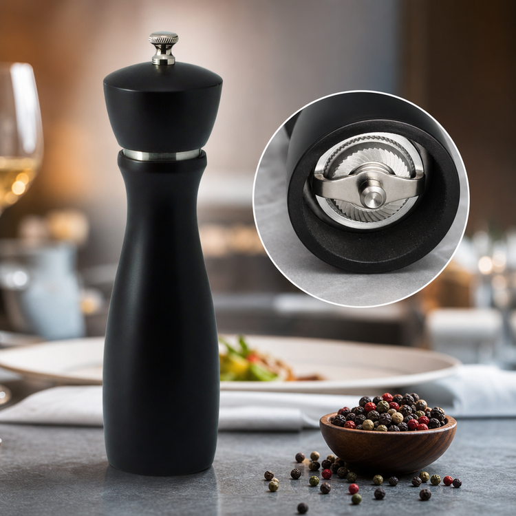 Product image #3 for Winco Maestro Modern 8-Inch Beechwood Peppermill with Carbon Steel Grinder