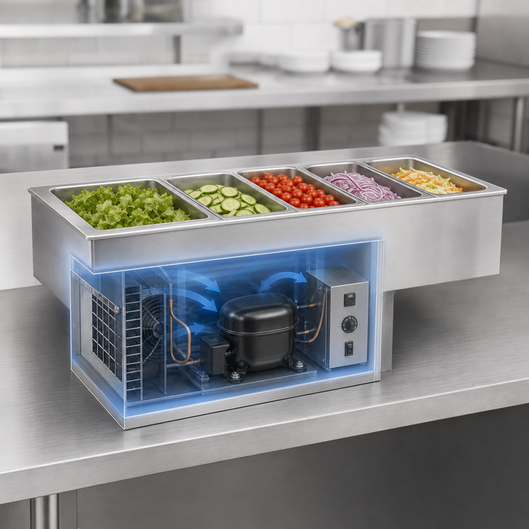 Product image #3 for Atlas Metal RM-5 5-Pan Self-Contained Refrigerated Drop-In Cold Well