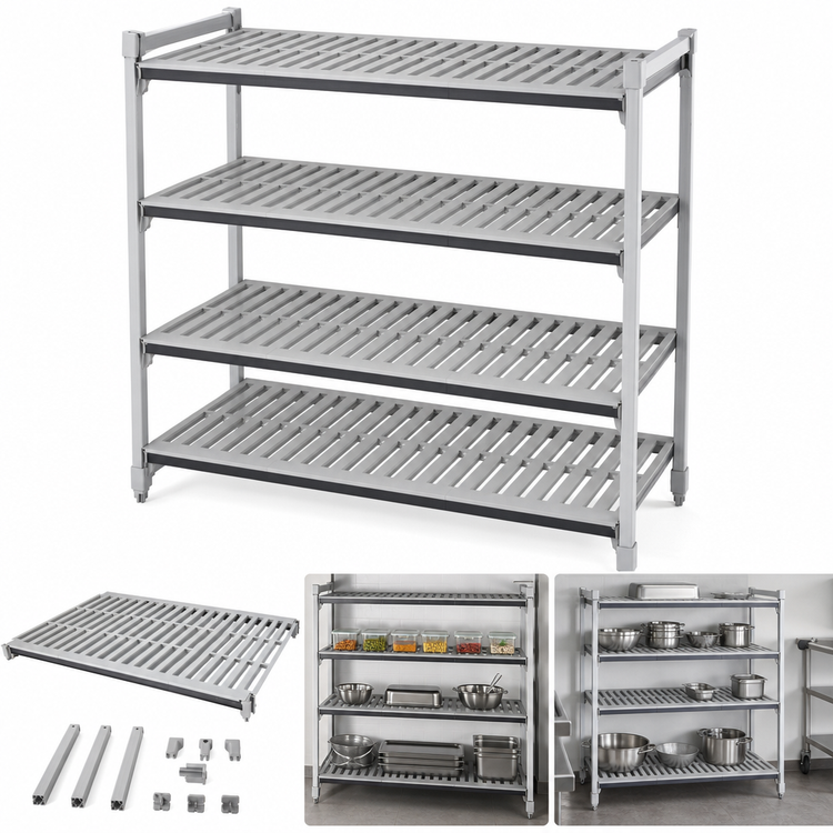 Product image #3 for Cambro Camshelving Elements XTRA 42" Wide x 21" Deep 4-Shelf Vented Universal Shelf Kit, Speckled Gray