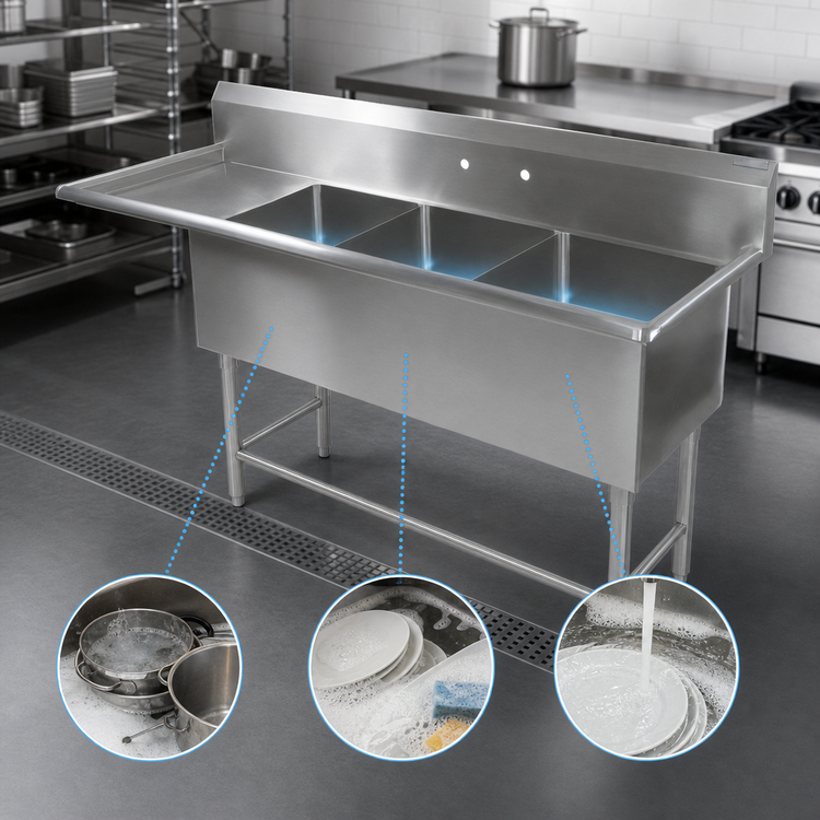 Product image #3 for John Boos Pro-Bowl 3-Compartment Sink with 24-Inch Left Drainboard