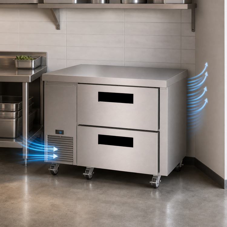 Product image #3 for Hoshizaki Steelheart 46-Inch Undercounter Two-Drawer Refrigerator, 11.78 Cu. Ft., Side-Mounted Self-Contained Refrigeration