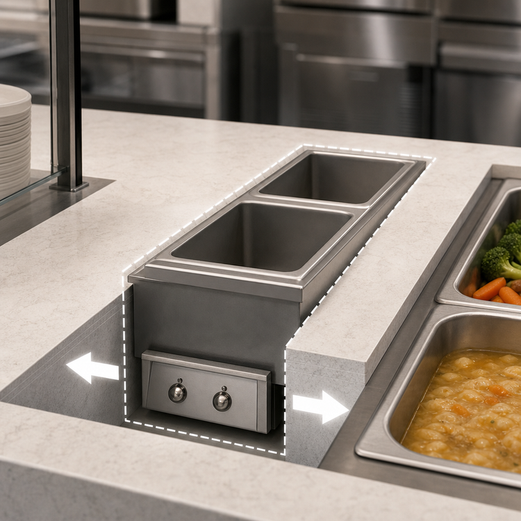 Product image #3 for Randell Custom & Serving 9560-2N-DM Narrow Drop-In Electric Hot Food Well, 2-Pan, Wet Operation, with Drains & Manifold