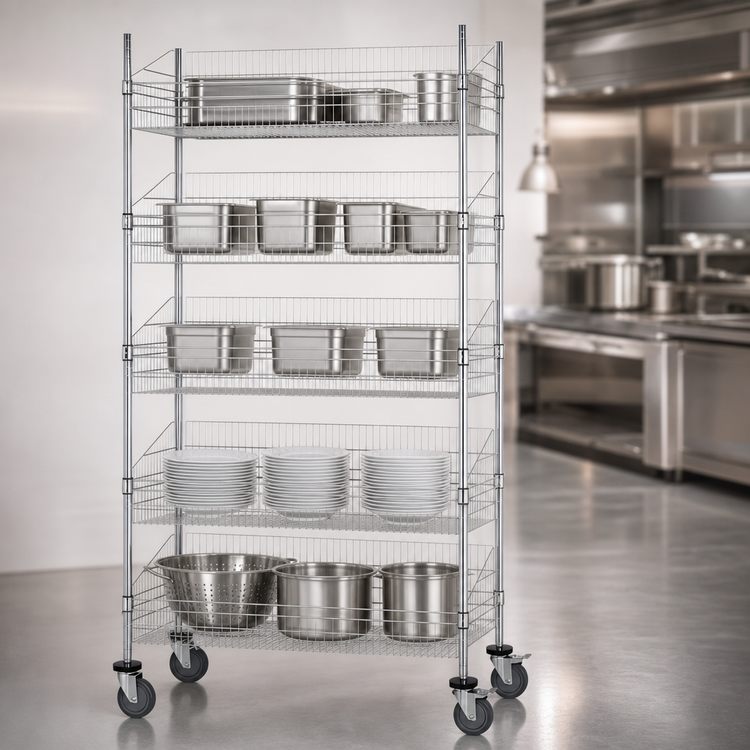 Product image #3 for Quantum Post Basket Cart with 5 Baskets, 60 x 24 x 80 Inches, Chrome Plated