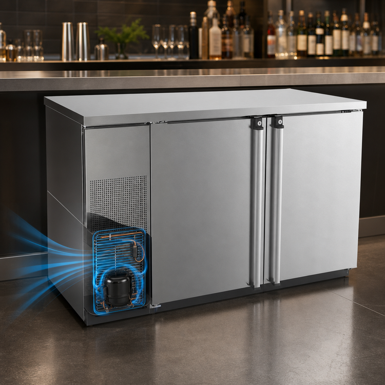 Product image #3 for Pro-Line E-Series 59-1/2 Inch Two-Section Self-Contained Refrigerated Back Bar Cabinet, Stainless Steel, Solid Doors