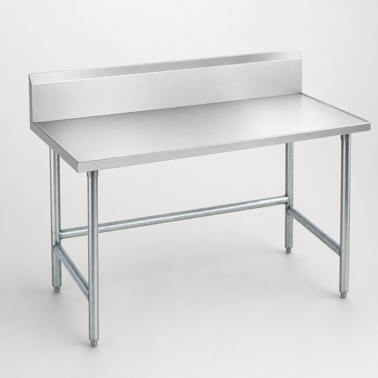 Product image #3 for Advance Tabco 48-Inch x 30-Inch 304 Stainless Steel Work Table with 10-Inch Backsplash and Galvanized Open Base