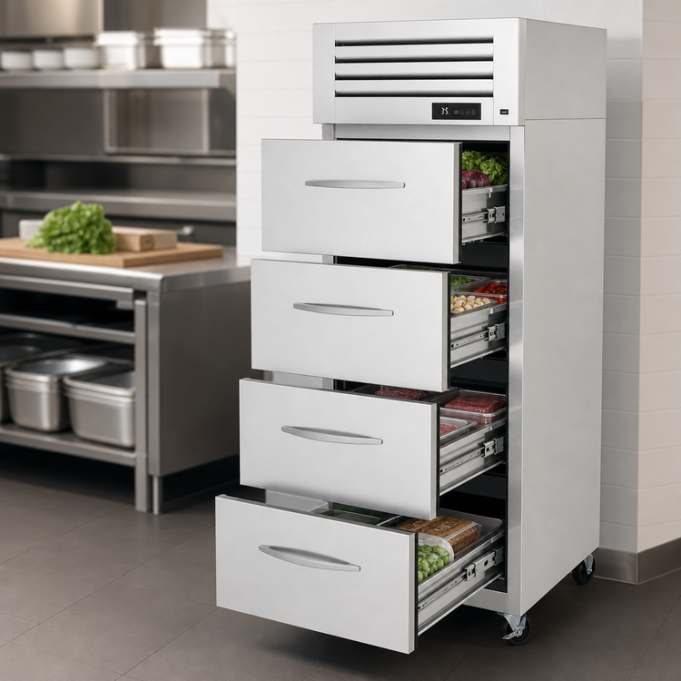 Product image #3 for Turbo Air PRO Series One-Section Reach-In Refrigerator with 4 Drawers, 25.41 Cu. Ft., Top-Mounted Self-Contained Refrigeration
