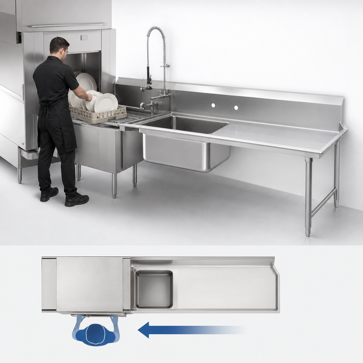 Product image #3 for Advance Tabco Spec-Line 143-Inch Right-Hand Straight Soil Dishtable with Pre-Rinse Sink, 14 Gauge 304 Stainless Steel