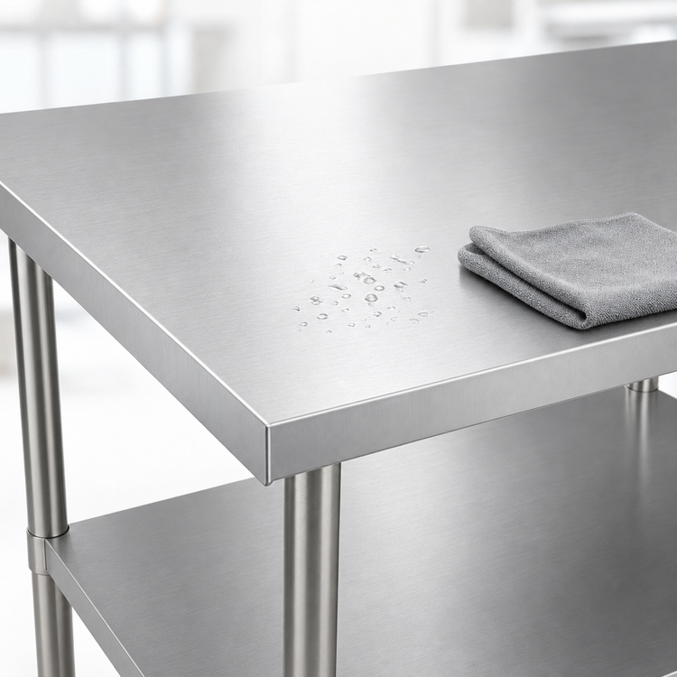 Product image #3 for Klinger's Trading SG3048 48" x 30" x 36" Flat Top Stainless Steel Work Table with Galvanized Base and Adjustable Undershelf