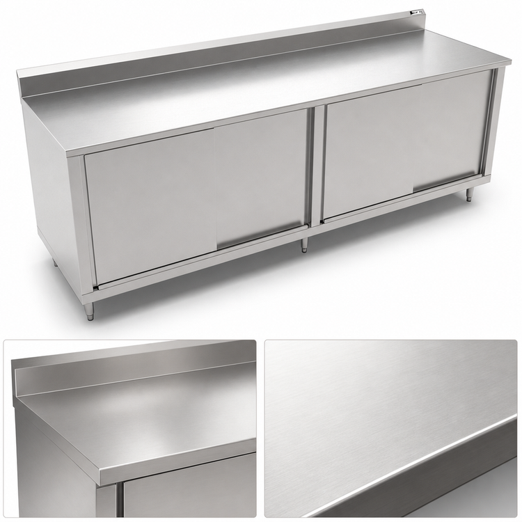 Product image #3 for John Boos 132-Inch x 30-Inch Cabinet Base Work Table with Sliding Doors, 5-Inch Backsplash, and Stainless Steel Top