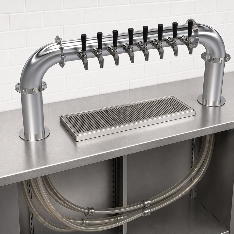 Product image #3 for Krowne 8-Faucet Glycol-Cooled Pass-Through Beer Tower, 45-Inch, Countertop, Brushed Stainless Steel