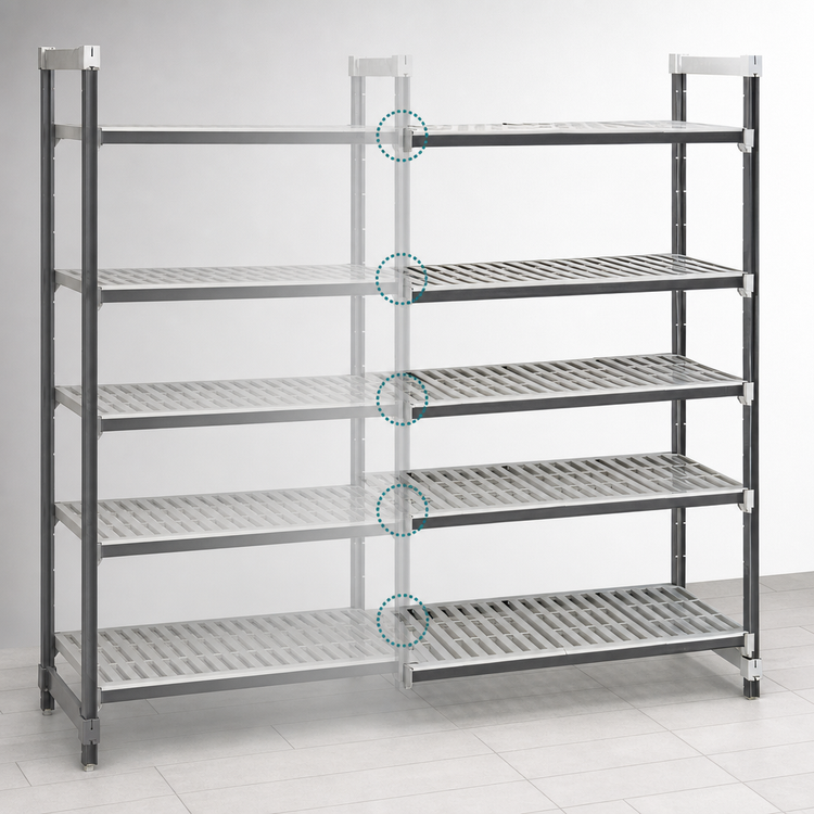 Product image #3 for Cambro Camshelving Elements XTRA 5-Tier Stationary Add-On Polymer Shelving Unit, 21 x 42 x 64 Inches, Speckled Gray