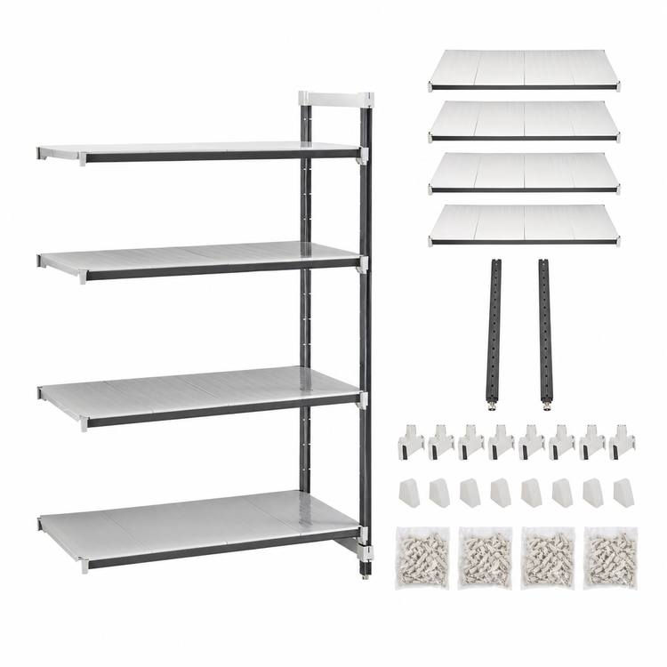 Product image #3 for Cambro Camshelving Elements XTRA 4-Tier Stationary Add-On Polymer Shelving Unit, 18" x 48" x 64", Solid Shelves, Speckled Gray