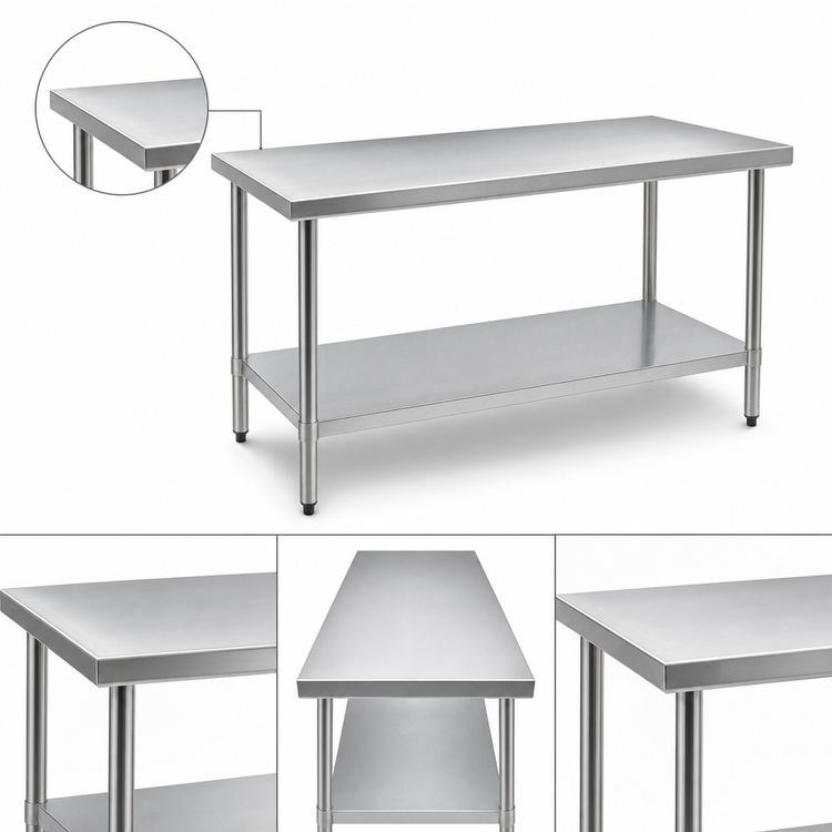 Product image #3 for Eagle Spec-Master Marine Series 72 Inch x 30 Inch Flat Top Stainless Steel Work Table with Adjustable Galvanized Undershelf