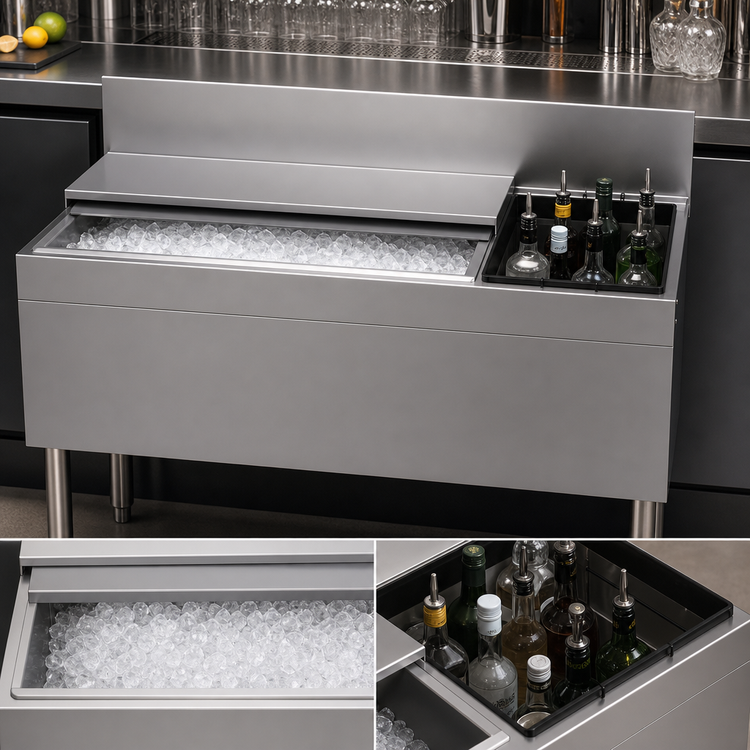 Product image #3 for Glastender CBB-42R-CP10 Underbar Combo Ice Bin/Cocktail Unit, 42 Inch x 24 Inch, Right Bottle Well, 10-Circuit Cold Plate