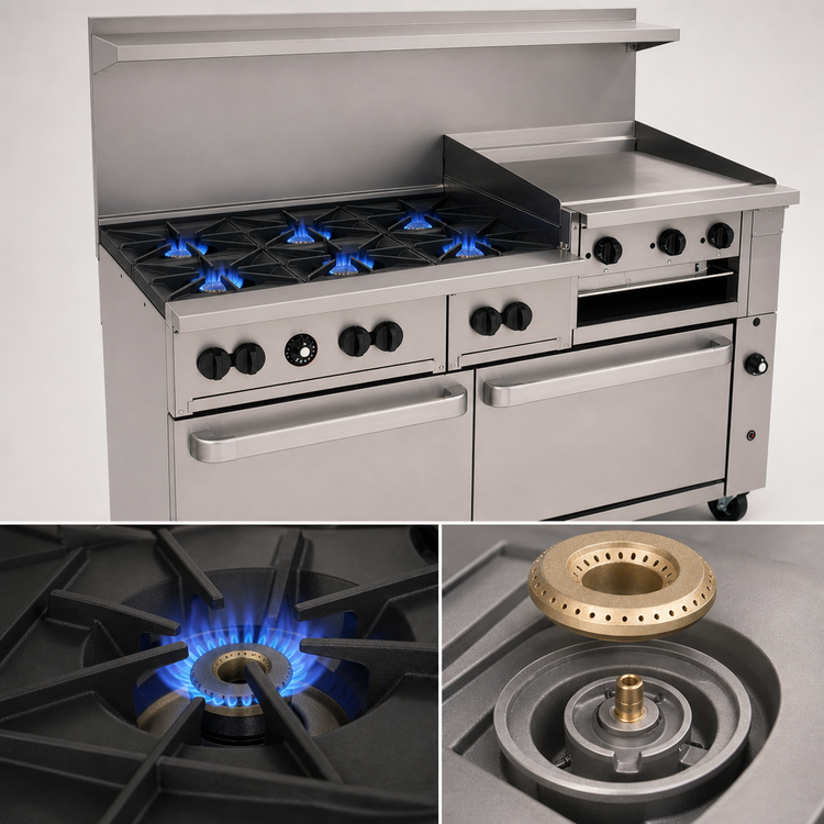Product image #4 for Vulcan Endurance 60-Inch Natural Gas Restaurant Range with 6 Open Burners, 24-Inch Griddle-Broiler and 2 Standard Ovens