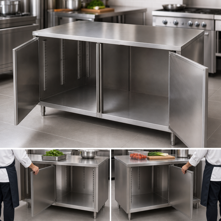 Product image #3 for BK Resources Dual-Access Stainless Steel Chef Table with Cabinet Base, 60 x 24 Inches