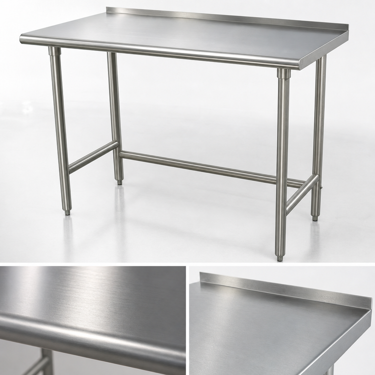 Product image #3 for Advance Tabco Special Value Series 48" x 30" 304 Stainless Steel Top Open Base Work Table with 1-1/2" Rear Up-Turn