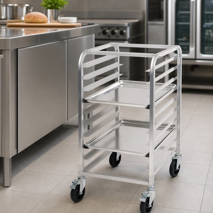 Product image #3 for Winco Mobile Half-Height Aluminum Sheet Pan Rack, 10 Full-Size or 20 Half-Size Pan Capacity