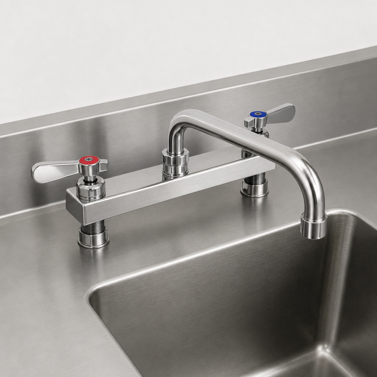 Product image #3 for BK Resources Evolution Deck-Mount Manual Faucet with 10-Inch Swing Spout, 8-Inch Centers