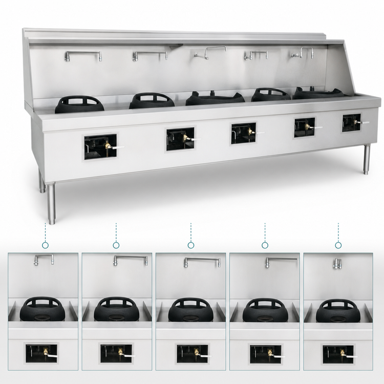 Product image #3 for MasterRange Five-Chamber Gas Wok Range, Painted Steel Floor Model