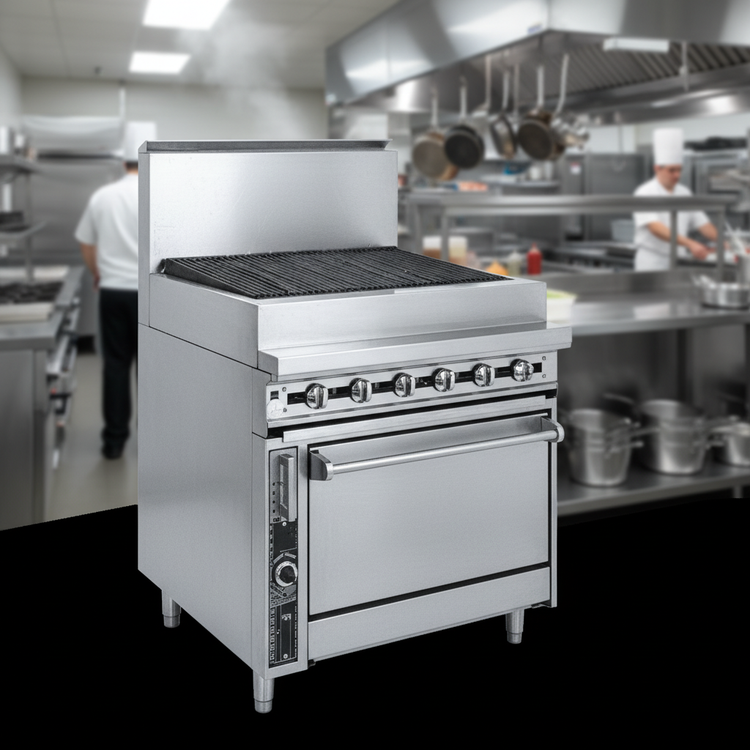 Product image #2 for Titan JTRH-60B 60 Inch Heavy Duty Gas Range Match Charbroiler with Cabinet Base