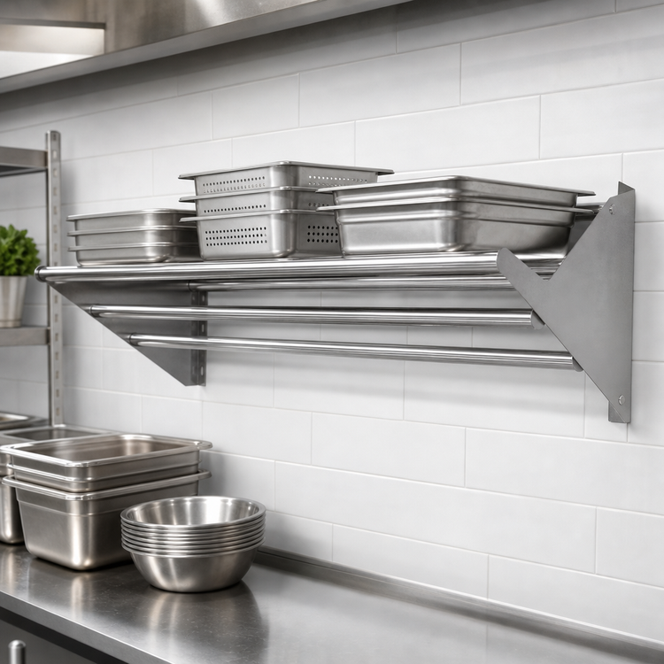 Product image #3 for 48-Inch Stainless Steel Tubular Wall-Mounted Rack Shelf