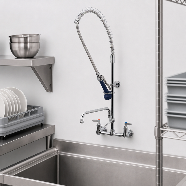 Product image #3 for T&S Brass EasyInstall 8-Inch Wall-Mount Pre-Rinse Unit with 16-Inch Add-On Faucet and Lever Handles