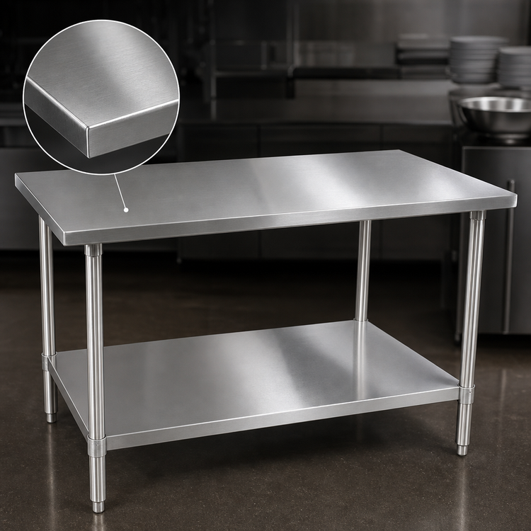 Product image #3 for John Boos 60" x 48" 16-Gauge 300-Series Stainless Steel Top Work Table with Fixed Undershelf