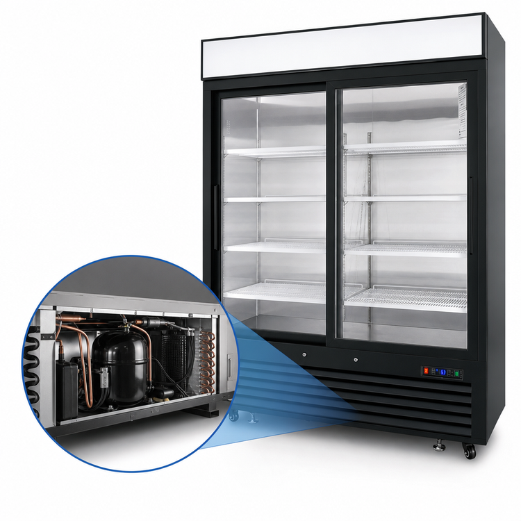 Product image #3 for Atosa Two-Section Sliding Glass Door Refrigerator Merchandiser, 44.9 Cu. Ft., Bottom-Mounted Self-Contained