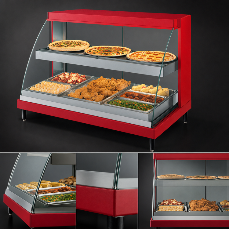 Product image #3 for Hatco Glo-Ray Designer Curved Glass Countertop Hot Food Display Case, Dual Shelf, 3-Pan, 45.5-Inch