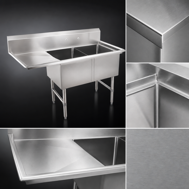 Product image #3 for John Boos B Series 2-Compartment Stainless Steel Sink with Left Drainboard, 16-Gauge Floor Model