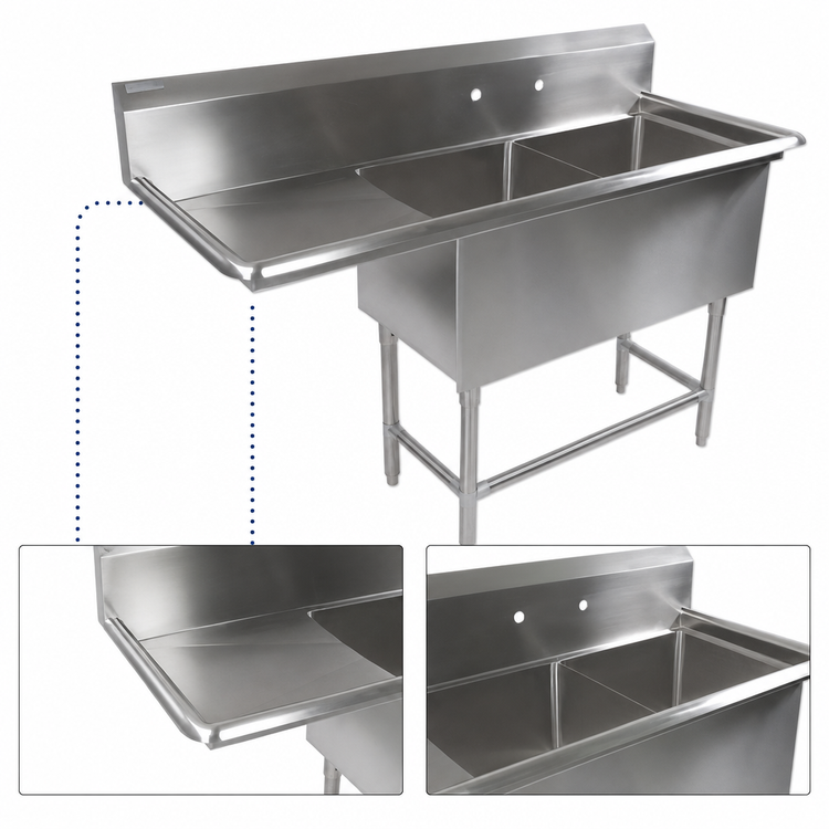 Product image #3 for John Boos Pro-Bowl 2-Compartment Floor Model Sink with Left Drainboard and 18" x 24" Bowls