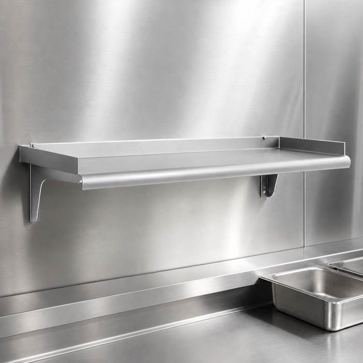 Product image #3 for Eagle Group Snap-n-Slide 36 Inch x 15 Inch Wall-Mounted Shelf, Rolled Front Edge, 16-Gauge 430 Stainless Steel